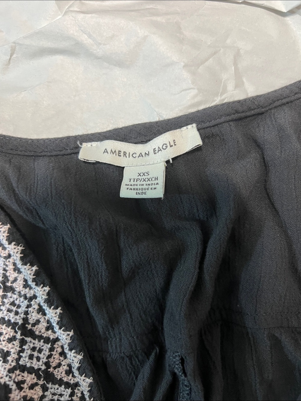 American Eagle Outfitters Black Peasant Tunic with White Embroidered Trim - Picture 4 of 4